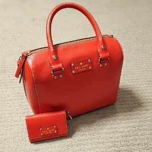 kate spade Red Leather Dome Satchel with Matching Wallet Set